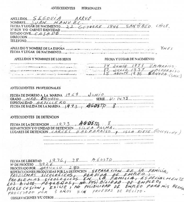 Ficha de Registro del marinero Jaime Salazar